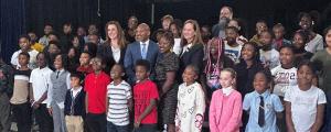 Burnside Elementary School Students take a photo with SC Superintendent of Education Ellen Weaver, Richland One Superintendent Dr. Todd Walker, BES Principal Dr. Janet Campbell and EOC Chair April Allen